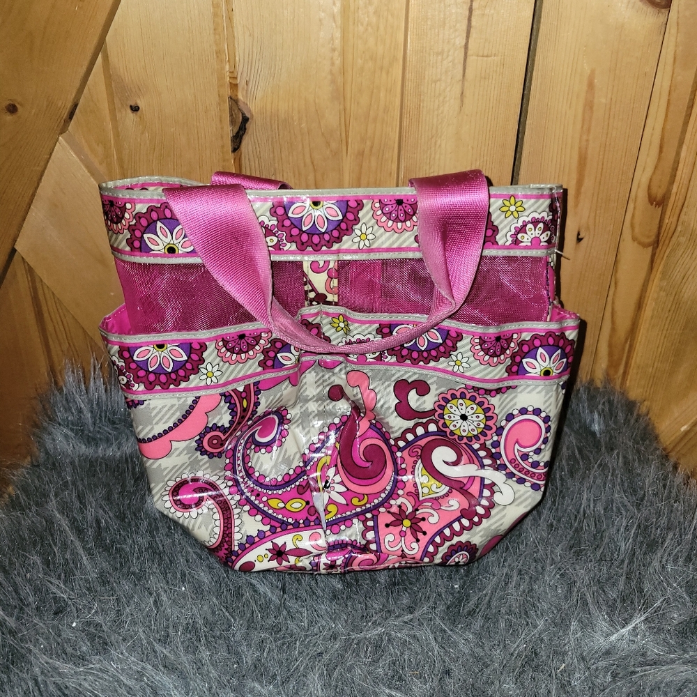 Vera Bradley Pink Paisley Meets Plaid  Shower Caddy /tote Retired - Picture 7 of 12